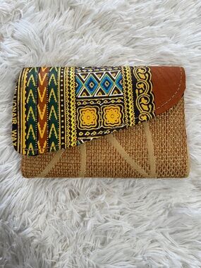 NWOT Kenyan Woven Clutch Purse Multicolor Patterned Flap Zipper Snap Closure